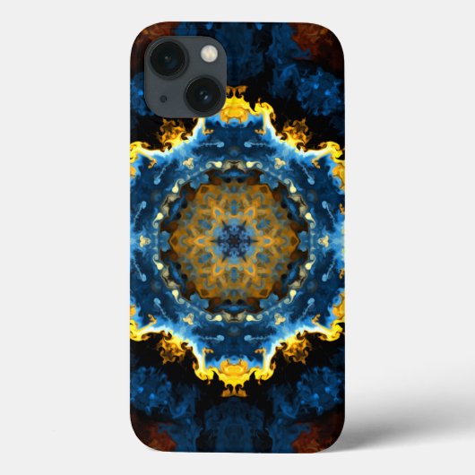 Psychedelic Mandala Blume Blau Gelb und Orange Case-Mate iPhone Hülle (Rückseite)