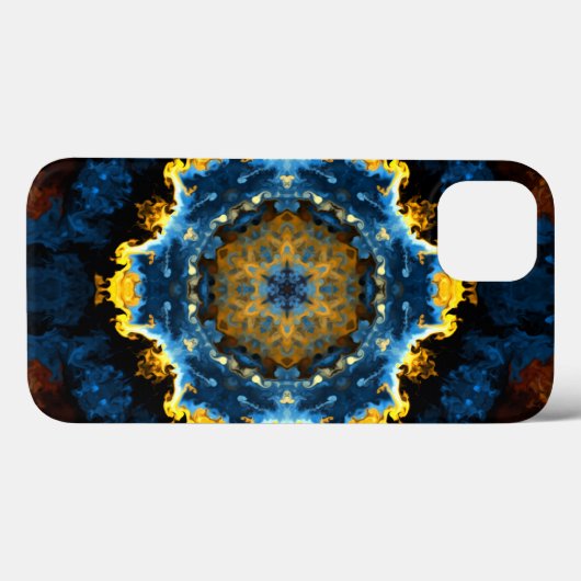 Psychedelic Mandala Blume Blau Gelb und Orange Case-Mate iPhone Hülle (Rückseite (Horizontal))