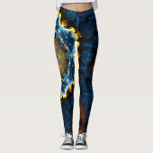 Psychedelic Mandala Blume Blau Gelb und Orange Leggings (Vorderseite)