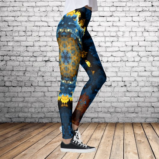 Psychedelic Mandala Blume Blau Gelb und Orange Leggings