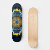Psychedelic Mandala Blume Blau Gelb und Orange Skateboard (Vorderseite)