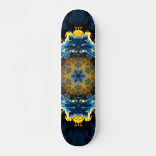 Psychedelic Mandala Blume Blau Gelb und Orange Skateboard (Vorne)
