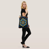 Psychedelic Mandala Blume Blau Gelb und Orange Tasche (Am Model)