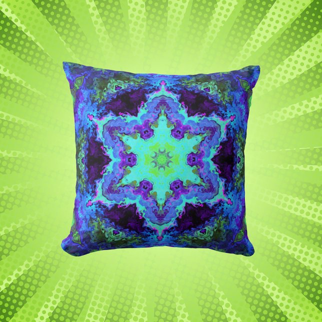 Psychedelic Mandala Blume Blau Grün und Lila Kissen (Von Creator hochgeladen)