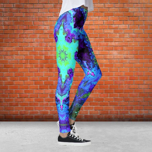 Psychedelic Mandala Blume Blau Grün und Lila Leggings