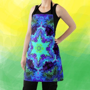 Psychedelic Mandala Blume Blau Grün und Lila Schürze