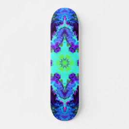 Psychedelic Mandala Blume Blau Grün und Lila Skateboard
