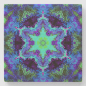 Psychedelic Mandala Blume Blau Grün und Lila Steinuntersetzer (Vorderseite)