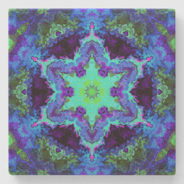 Psychedelic Mandala Blume Blau Grün und Lila Steinuntersetzer