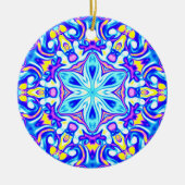 Psychedelic Mandala Blume Blau Lila und Gelb Keramik Ornament (Vorne)