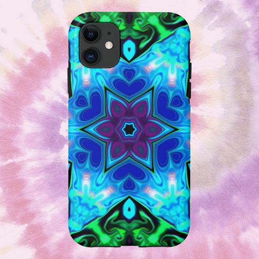 Psychedelic Mandala Blume Blau Lila und grün Case-Mate iPhone Hülle