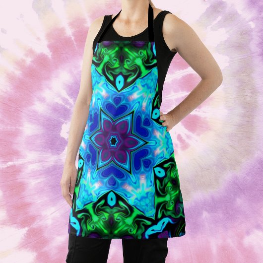 Psychedelic Mandala Blume Blau Lila und grün Schürze