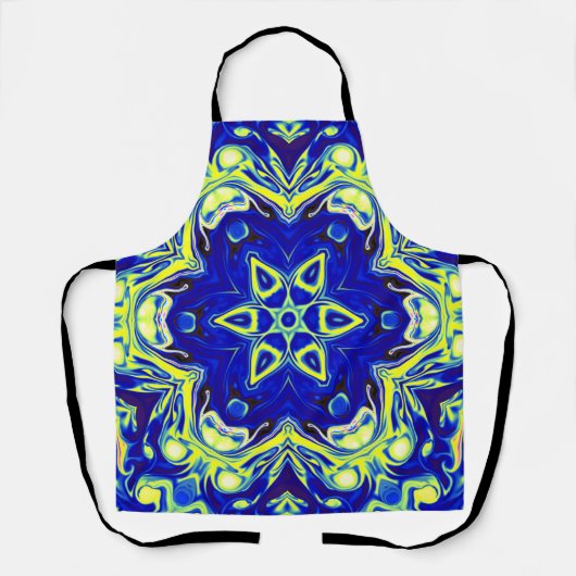 Psychedelic Mandala Blume Blau und Gelb Schürze (Vorderseite)