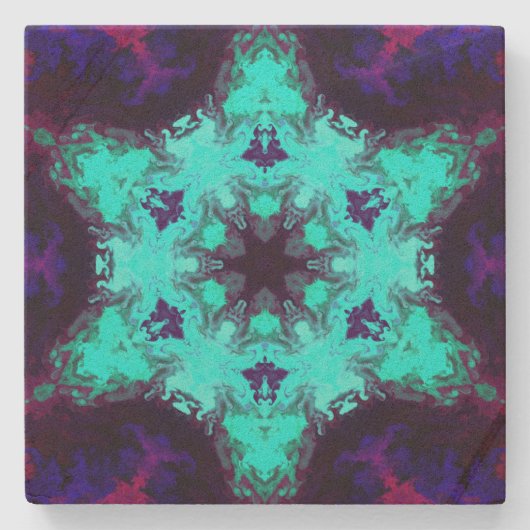 Psychedelic Mandala Blume Blau und Lila Steinuntersetzer (Vorderseite)