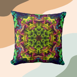 Psychedelic Mandala Blume Grün Blau und Lila Kissen