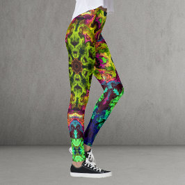 Psychedelic Mandala Blume Grün Blau und Lila Leggings
