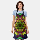 Psychedelic Mandala Blume Grün Blau und Lila Schürze (Getragen)