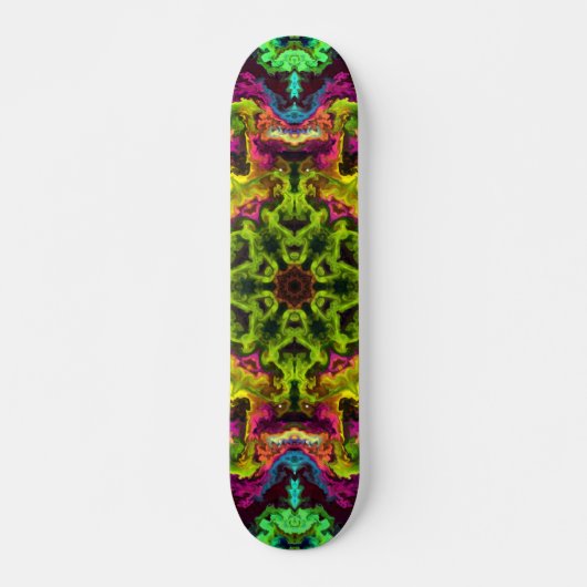 Psychedelic Mandala Blume Grün Blau und Lila Skateboard (Vorne)