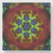 Psychedelic Mandala Blume Grün Blau und Rot Steinuntersetzer (Vorderseite)