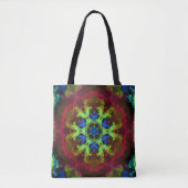 Psychedelic Mandala Blume Grün Blau und Rot Tasche (Vorderseite)