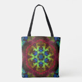 Psychedelic Mandala Blume Grün Blau und Rot Tasche (Rückseite)