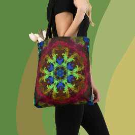 Psychedelic Mandala Blume Grün Blau und Rot Tasche