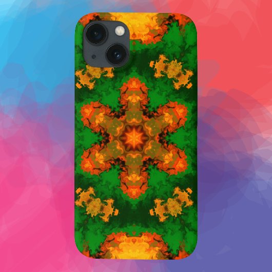 Psychedelic Mandala Blume Grün Orange und Gelb Case-Mate iPhone Hülle