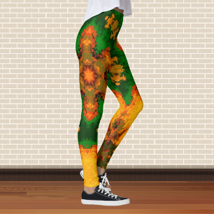 Psychedelic Mandala Blume Grün Orange und Gelb Leggings