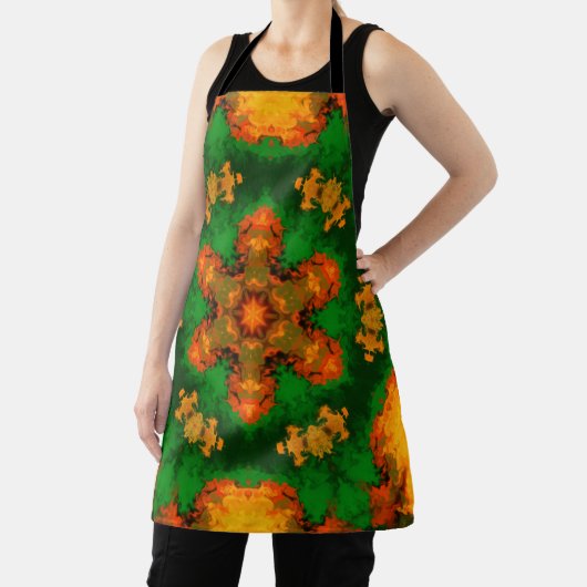 Psychedelic Mandala Blume Grün Orange und Gelb Schürze (InSitu)