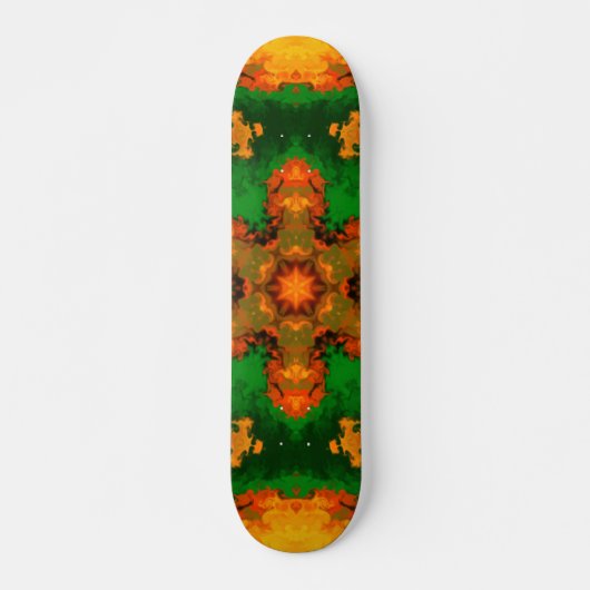 Psychedelic Mandala Blume Grün Orange und Gelb Skateboard (Vorne)