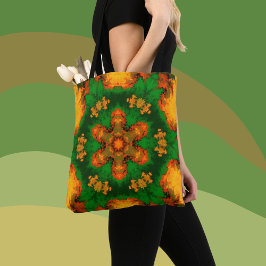 Psychedelic Mandala Blume Grün Orange und Gelb Tasche