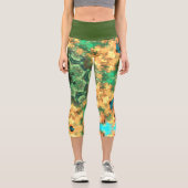 Psychedelic Mandala Blume Grün und Gelb Capri Leggings (Vorderseite)