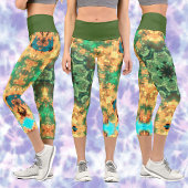 Psychedelic Mandala Blume Grün und Gelb Capri Leggings
