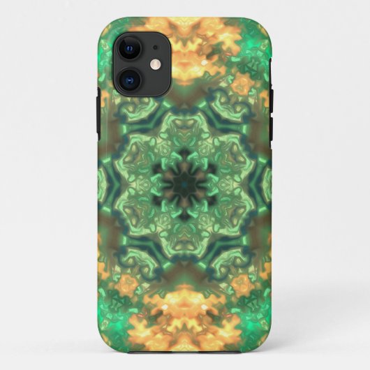 Psychedelic Mandala Blume Grün und Gelb Case-Mate iPhone Hülle (Rückseite)