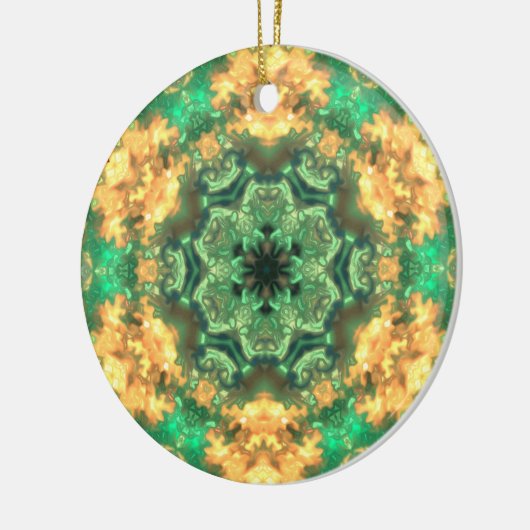 Psychedelic Mandala Blume Grün und Gelb Keramik Ornament (Links)