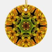 Psychedelic Mandala Blume Grün und Gelb Keramik Ornament (Vorne)