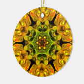 Psychedelic Mandala Blume Grün und Gelb Keramik Ornament (Links)