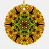 Psychedelic Mandala Blume Grün und Gelb Keramik Ornament (Hinten)