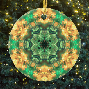 Psychedelic Mandala Blume Grün und Gelb Keramik Ornament