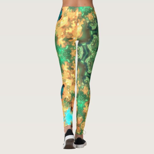 Psychedelic Mandala Blume Grün und Gelb Leggings (Rückseite)