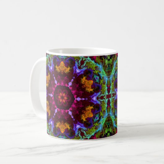 Psychedelic Mandala Blume Lila Orange und Green Kaffeetasse (Vorderseite Links)