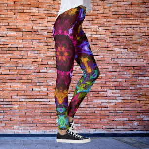 Psychedelic Mandala Blume Lila Orange und Green Leggings