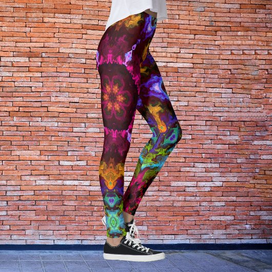 Psychedelic Mandala Blume Lila Orange und Green Leggings