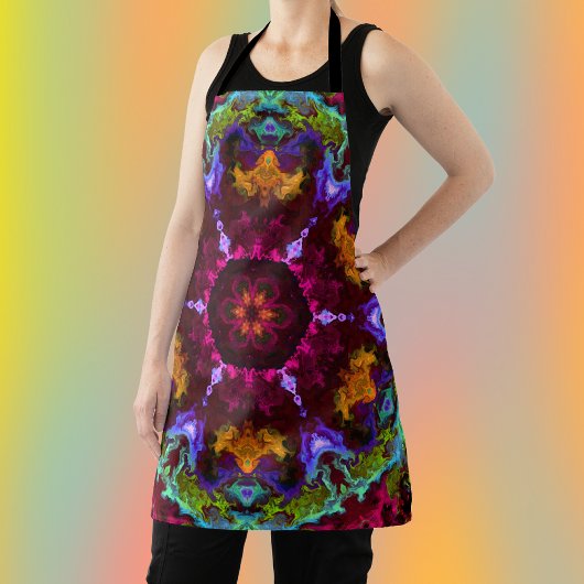 Psychedelic Mandala Blume Lila Orange und Green Schürze