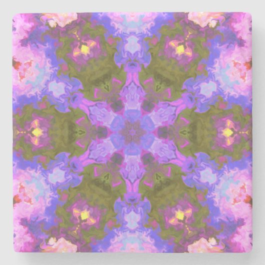 Psychedelic Mandala Blume Lila und blau Steinuntersetzer (Vorderseite)