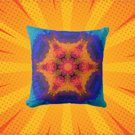 Psychedelic Mandala Blume Orange Red and Blue Kissen