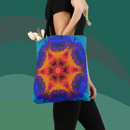 Psychedelic Mandala Blume Orange Red and Blue Tasche