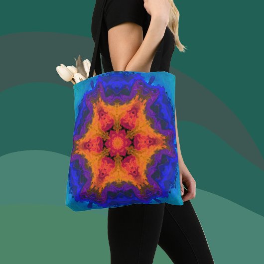 Psychedelic Mandala Blume Orange Red and Blue Tasche