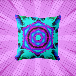 Psychedelic Mandala Blume Rosa Lila und Blau Kissen