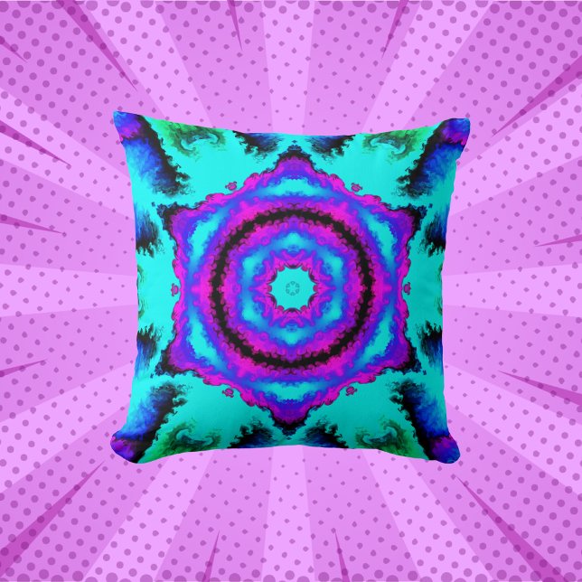 Psychedelic Mandala Blume Rosa Lila und Blau Kissen (Von Creator hochgeladen)